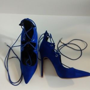 Shoe Republic LA Blue Pointy Toe Lace up Pump